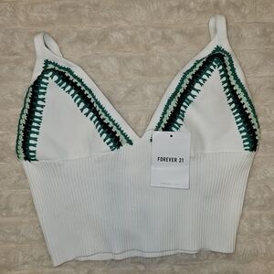 Forever 21 White Top with Green Detailing